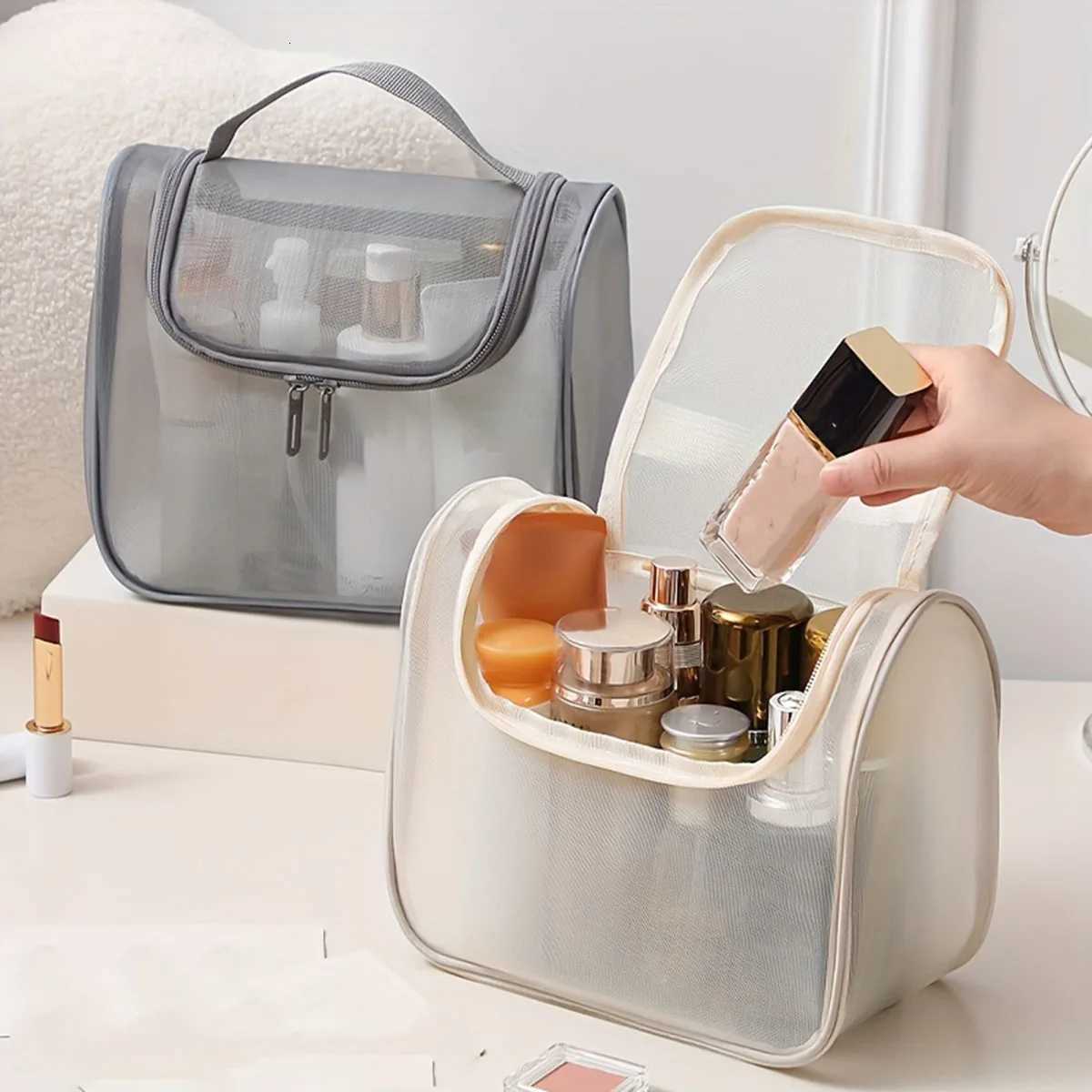 New multifunctional toiletries bag curved nylon mesh portable makeup bag womens large capacity cosmetics storage bagXJ250910
