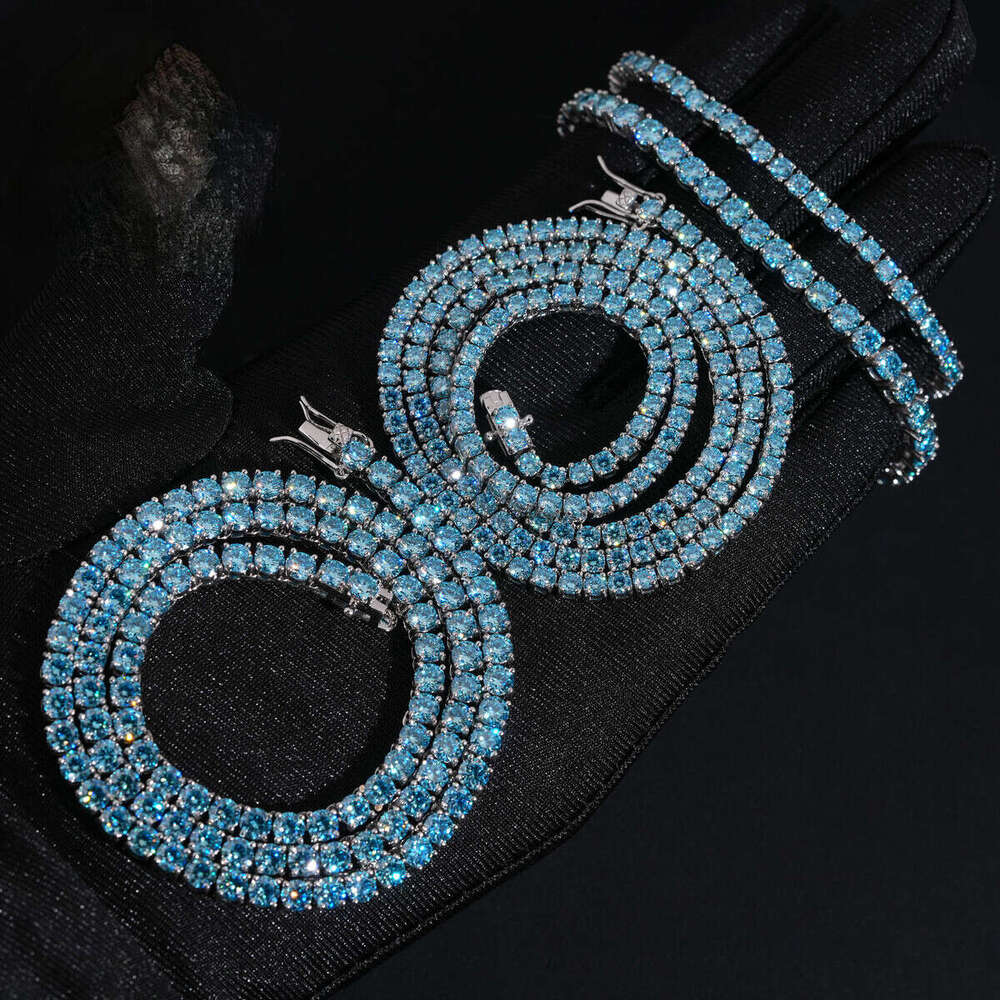 Ice crystal senior designer style Hip-Hop Tennis Chain Jewelry 3mm 4mm Aquamarine Blue Chrysolite Necklace