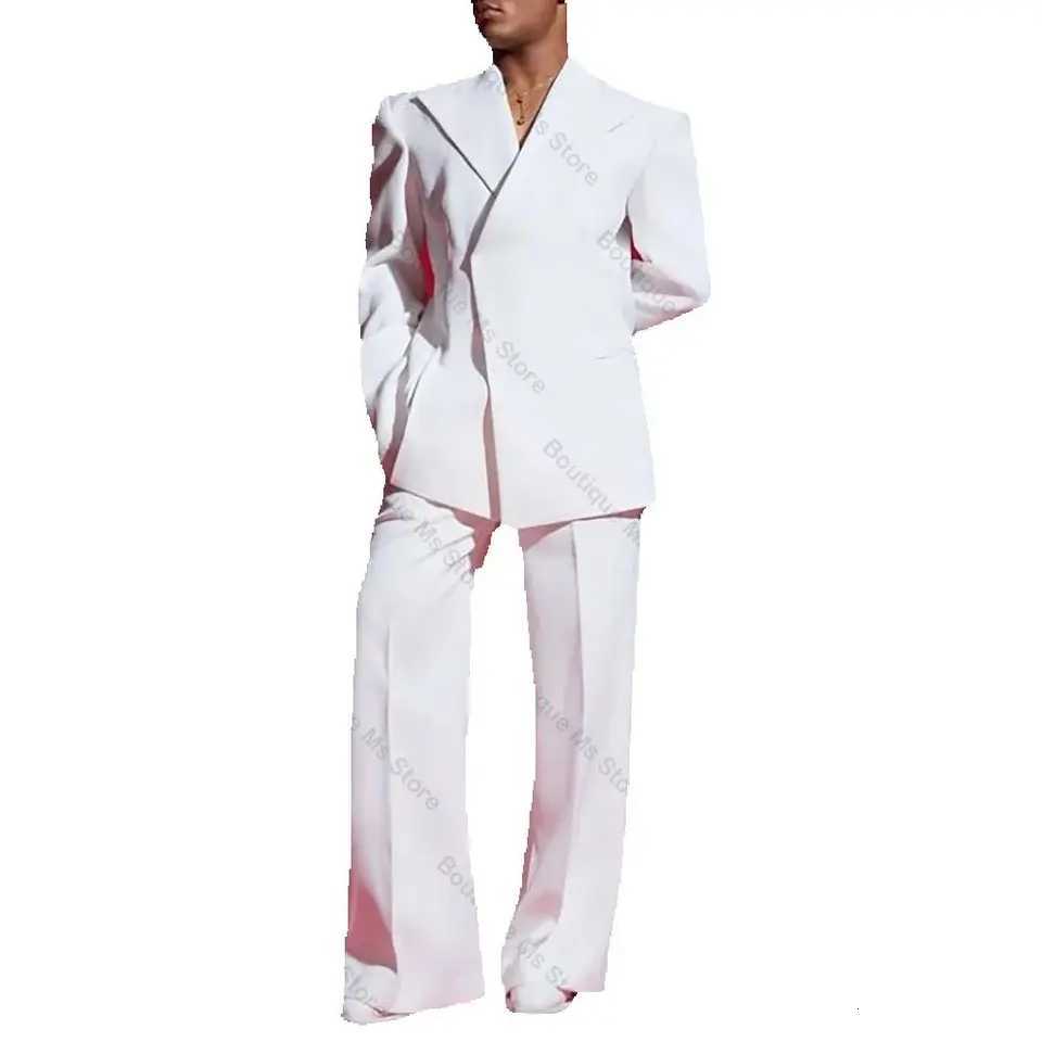Handsome White Single Button Men Suit Two PiecesJacketPants Outfits Casual Party Prom Wedding Set W250910