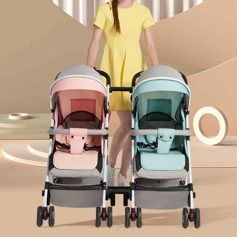 Detachable Lightweight Twin Baby Stroller Can Sitlieand Fold Fourwheel Shockabsorbing Baby Stroller Twin Baby Stroller W250910