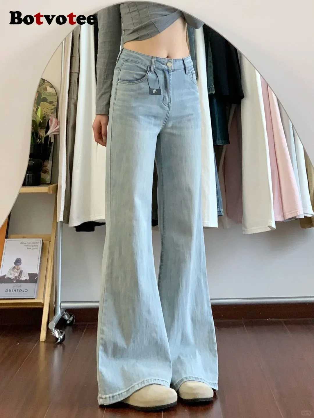 Botvotee Retro Classic American Vintage Denim Jeans for Women High Waisted Straight 1950s1960s Inspired Jeans Light Blue Pants Z250910