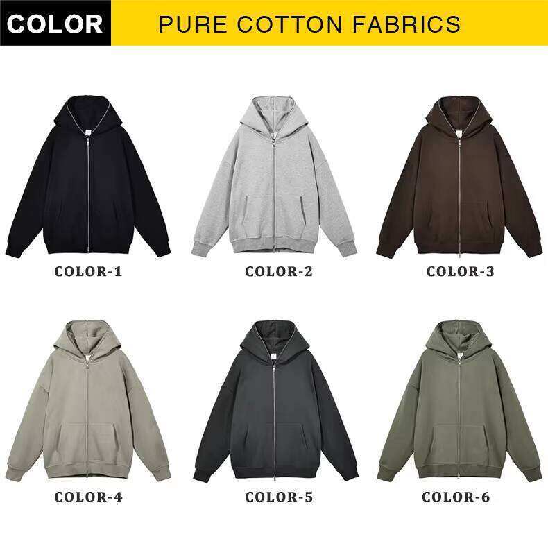 Cotton Blank Drop Shoulder Wool Oversized Full Face Zipper Hoodie for Men