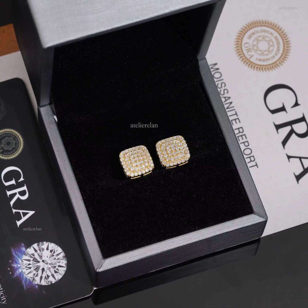 Classic Square Stud Earrings Jewelry With Moissanite Dia in Hypoallergenic Sterling Sier for Men Women