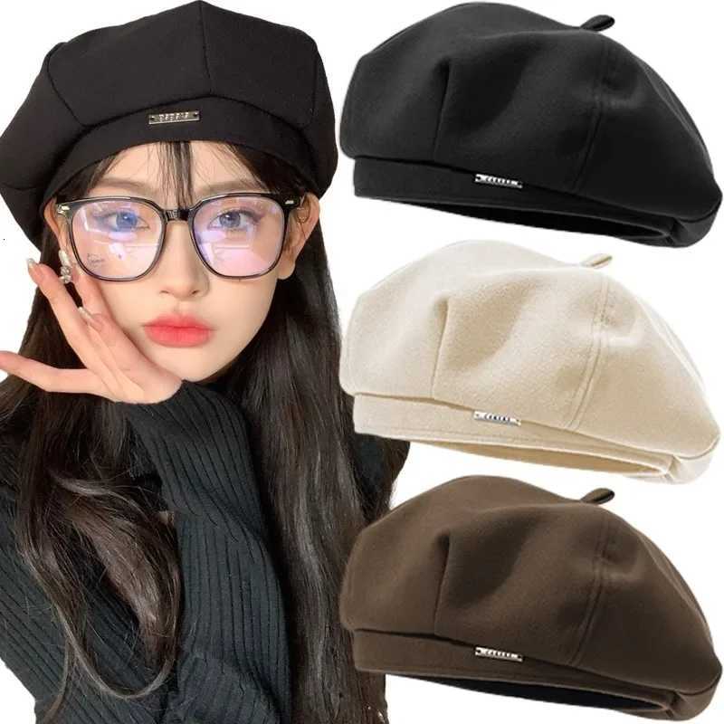 Korean ic Prium Feel Black Beret Spring Autumn Thin Solid Color INS Trendy Versati Painter Hat Simp s for Wen G250910