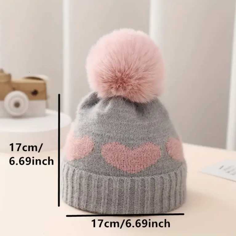 Heart Pattern Pom Knit Beanie Warm Pulr Knitted Hat For Newborn 012 Months Baby GirlsXJ250910