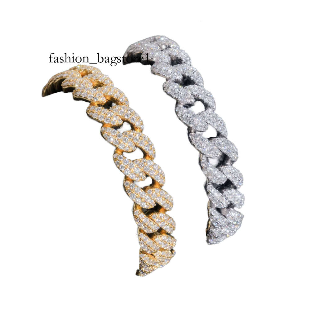 High-End 10mm Cuban Bracelet Sier Fine Jewelry Iced Out Hip Hop Style Moissanite Bangle
