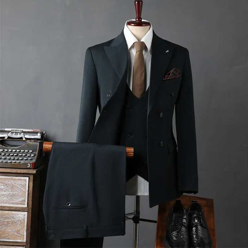 High Quality Mens Suit Slim Fit Formal Business Office Set Wedding Party Fashion Mens Suits 3 PiecesjacketVestPants W250910