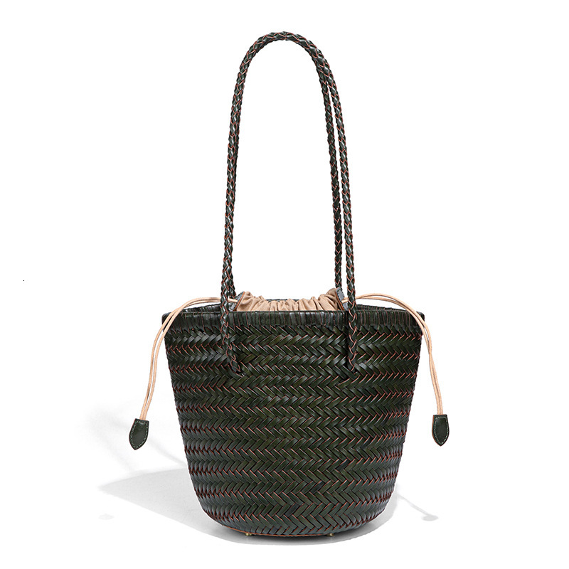 Genuine Leather for Women, High-End First Layer Cowhide Basket Bucket Premium Handwoven Mother-Daughter Bag, Shoulder Bag