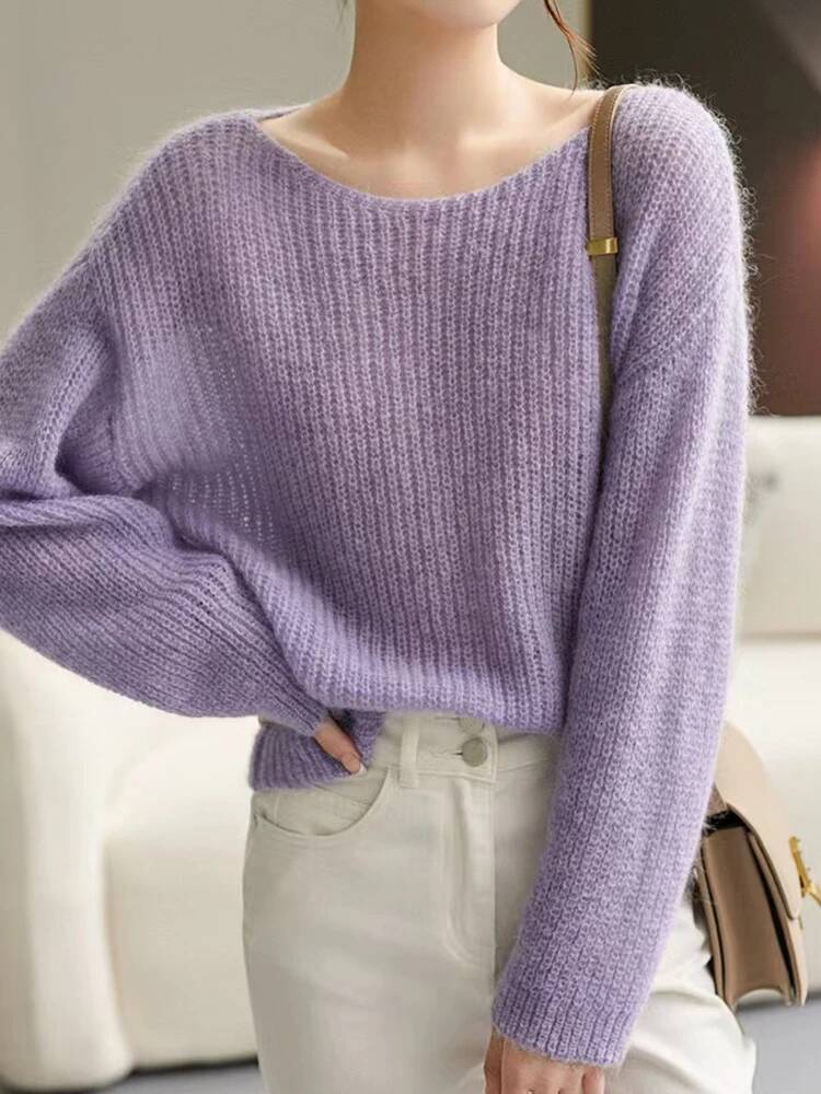 Elegant See-through Pullover Loose Jumper Autumn Winter Soft Warm Women Knitwear Sweater Basic Solid Cashmere Tops dongdumaoyi