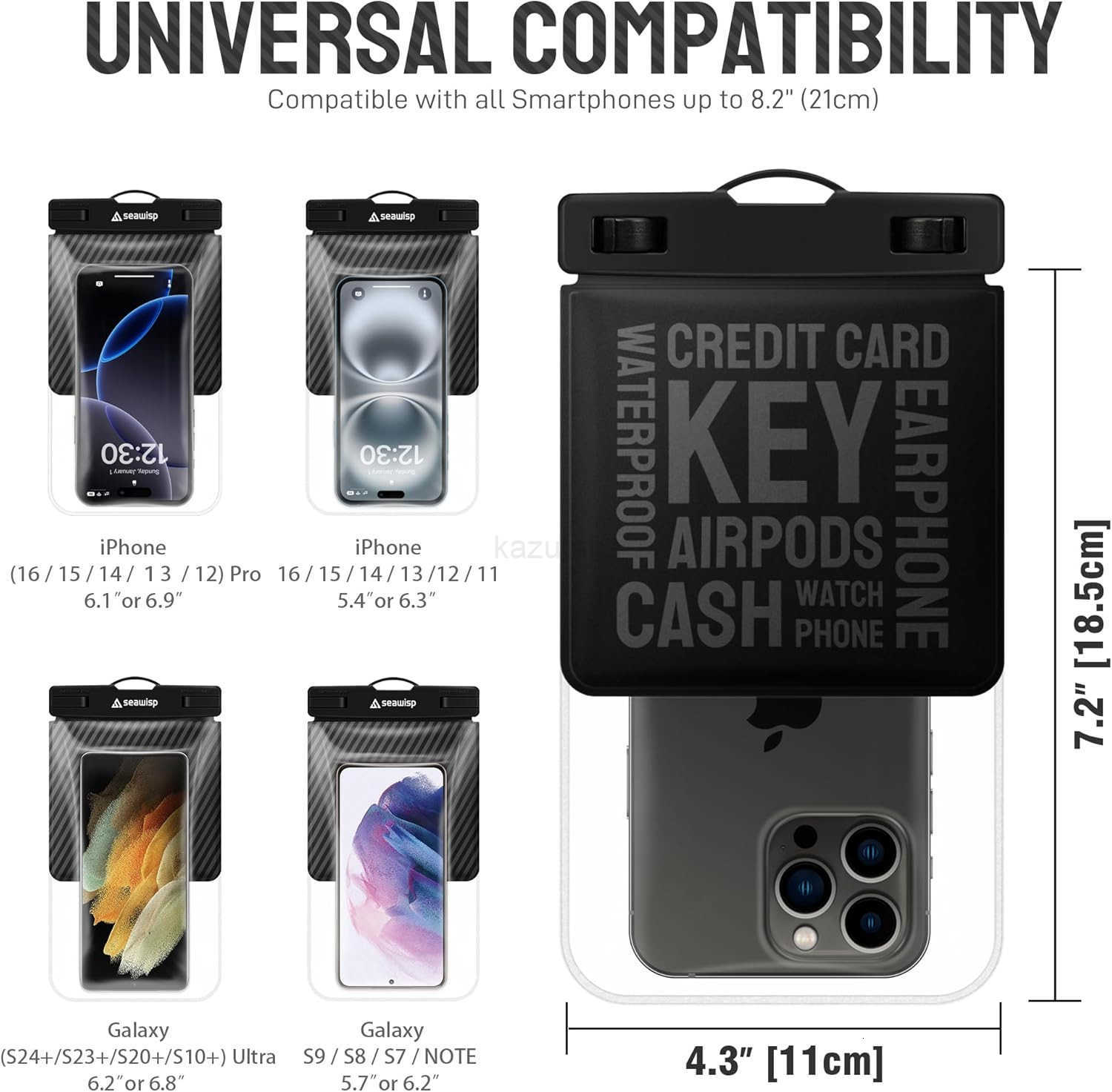 Universal Waterproof Phone Pouch Double Space IPX8 Dry Bag with Lanyard for iPhone 16 15 14 13 12 Pro Max XS XR X S25 S24 S23 Ultra Fit All Phones Up 