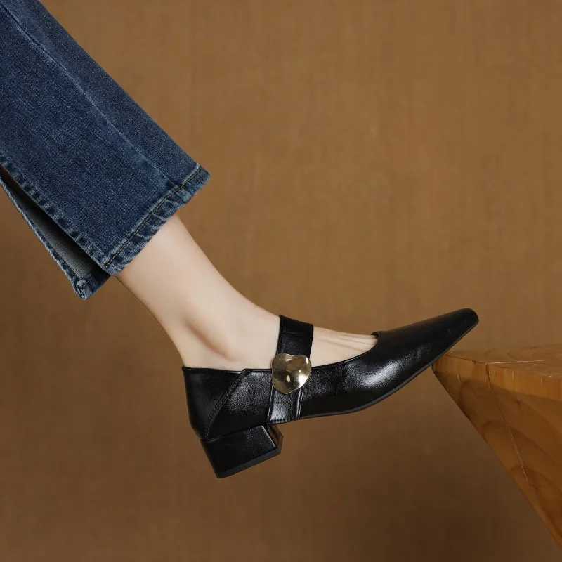 French thickheeled magic sticker shallow shoes 2025 spring new pointed and fashionable versatile nonslip small leather shoes W250910