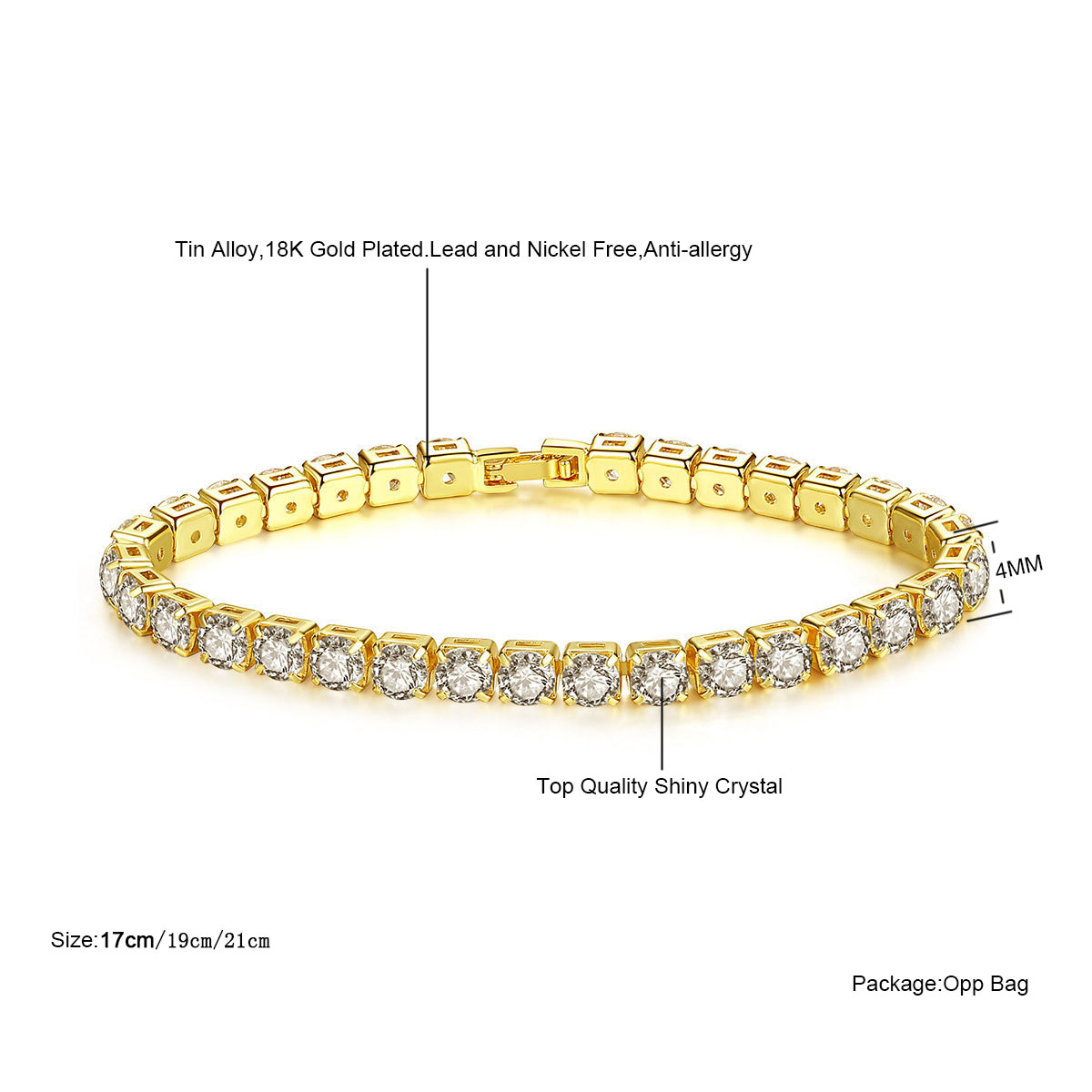 18K Gold Silver Plated Zirconia Tennis Bracelet Crystal Hand Chain for Men Women Love Heart Diamond Bracelets Bangle Lover Wedding Jewelry Gift