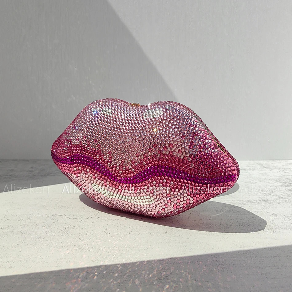 Alizekerr Lip Shaped Crystal Evening Bags Women er Gorgeous Unique Diamond Clutch Purses And Handbags Wedding Party 250815