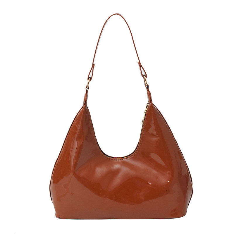 Cross Border New Niche Texture Designer Bag Free Shipping Patent Leather Wine Red Luxury Bag Underarm Bag Women S Fashion Single Shoulder Handbag Unde