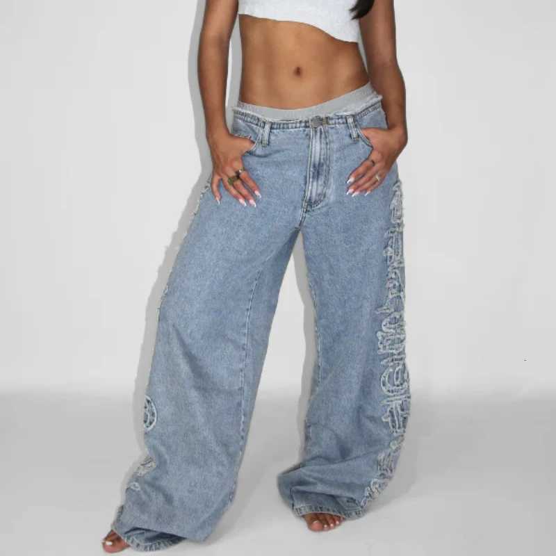 Gothic Style Patchwork Baggy Wash Jeans Fashion Trendy Y2K Straight Jeans Men and Women Universal High Street Wideleg Jeans Z250910