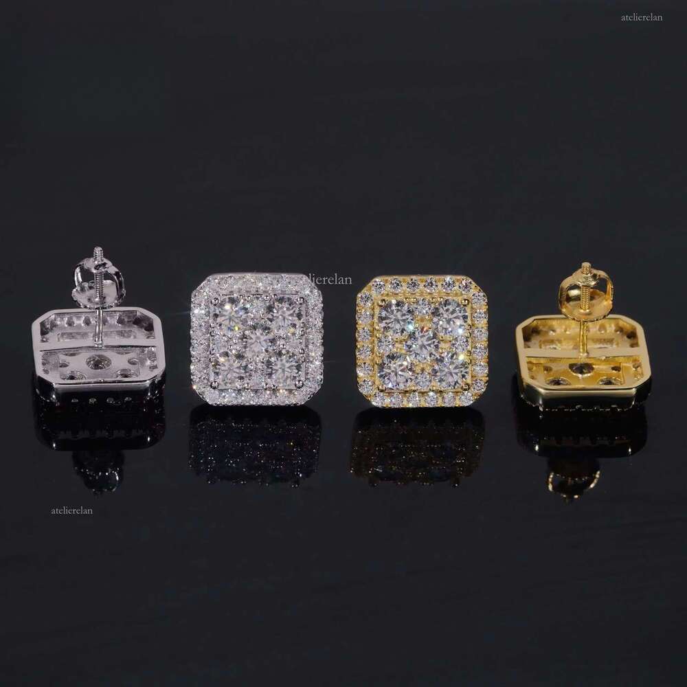Big Iced Out Square Hip Hop Moissanite Dia Mens Earring Sterling Sier Earrings for Men