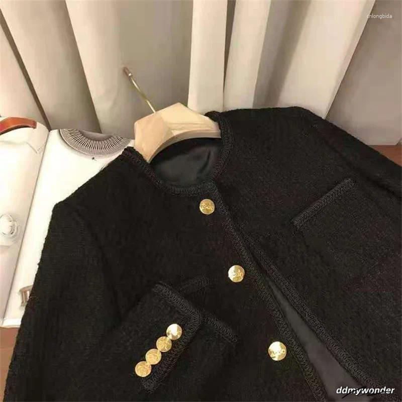 Women's Jackets Women Jacket Woman Clothing Spring And Autumn Black Fragrance Single-Breasted Round Neck Short ddmywonder ddmywonder ddmywonder d