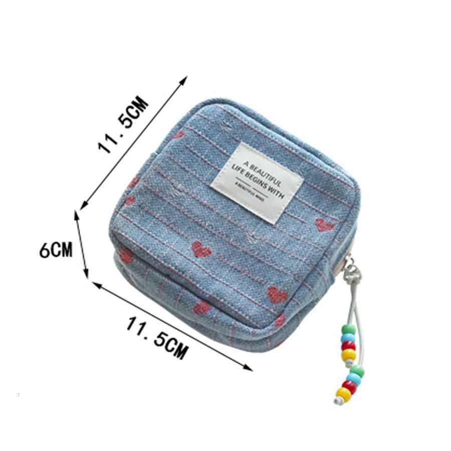 Korean Style Small Portable Square Makeup Bag for Students Earphones Lipstick Storage Pouch Casual Denim Fabric Travel EssentialXJ250910