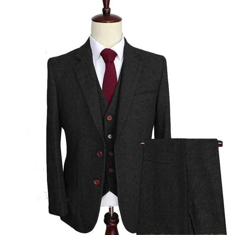 Men Suit 3 Pieces Army Green Tweed Formal Lapel Notch Regular Wedding Groom Banquet Work Tuxedos Set Jacket Vest With Pants W250910