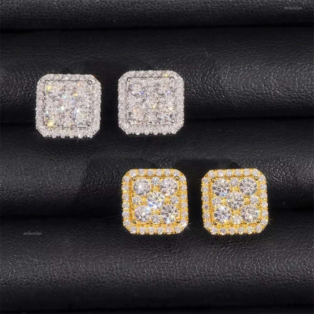 Hip Hop High Quality VVS Dia Square Iced Out Mens Sier Moissanite Earrings
