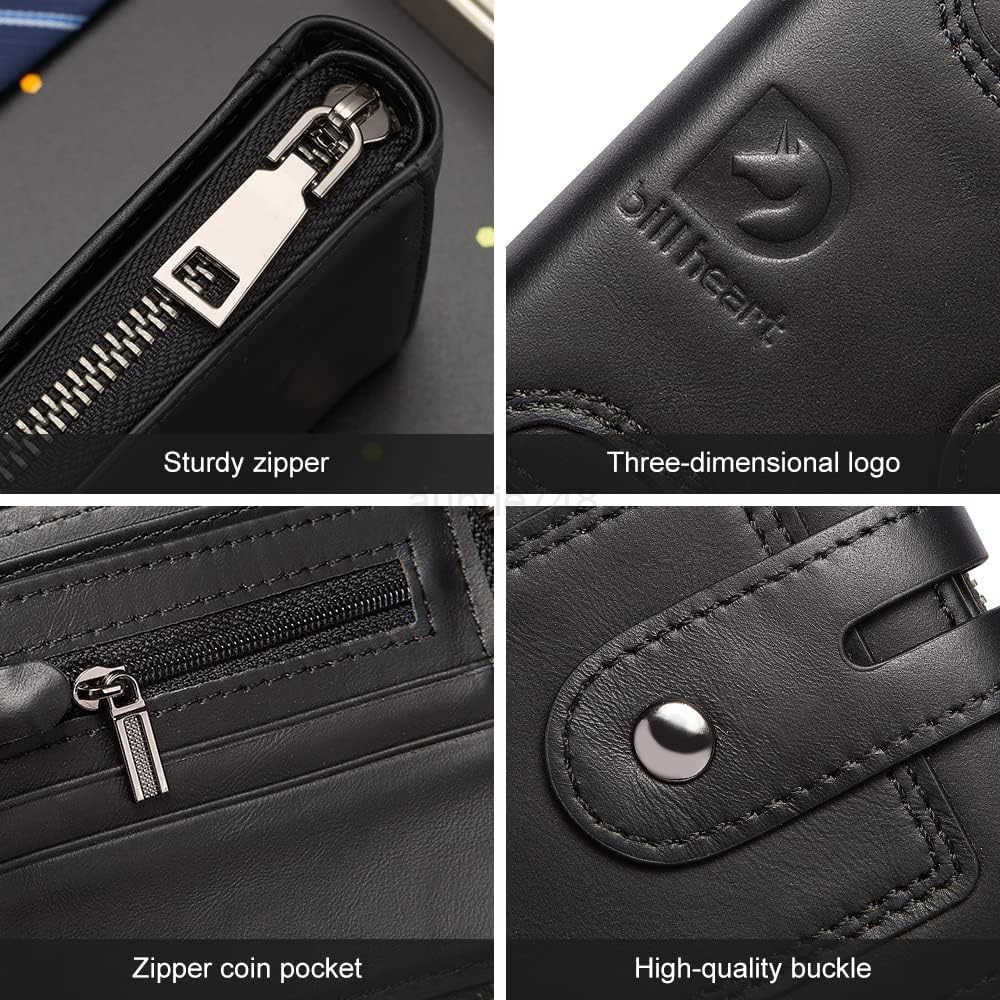 Men Wallet with Zipper Genuine leather Bifold Purse for Mens ID Window and Coin PocketZ250910