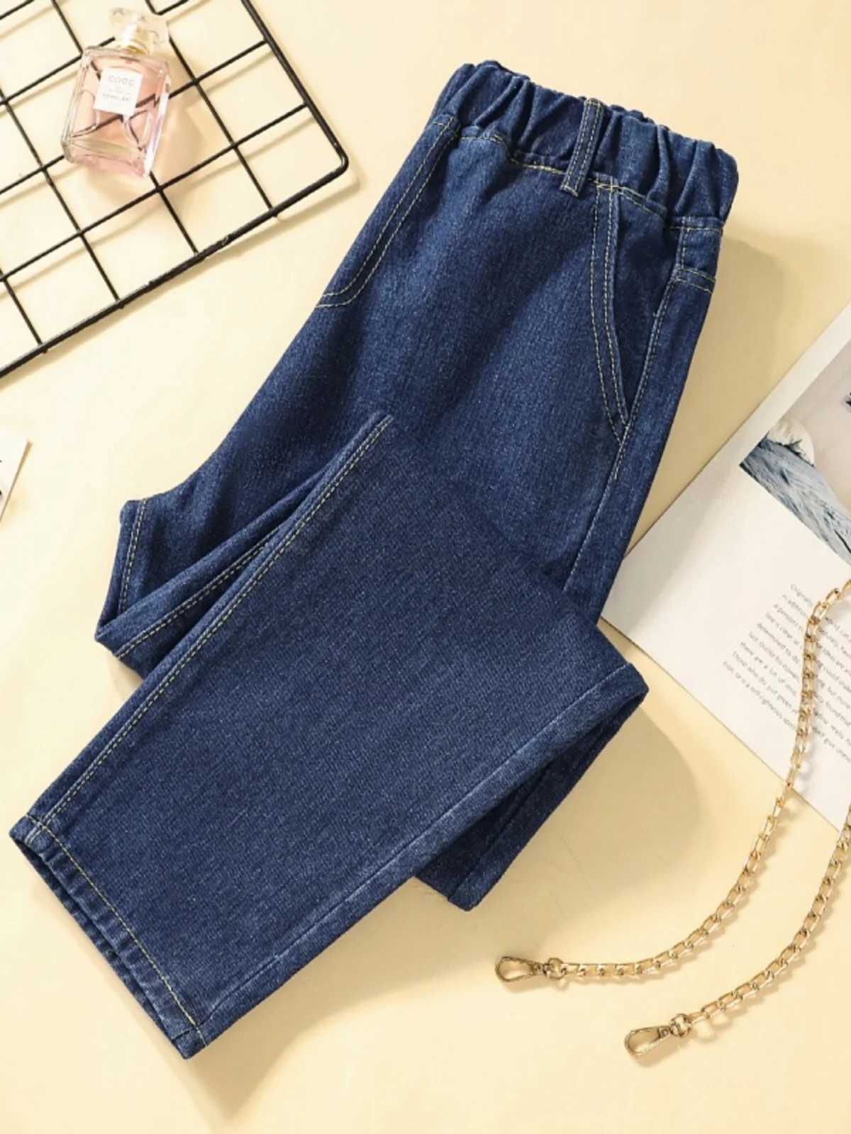 Autumn Casual Elastic High Waist Women Jeans Loose Versatile Solid Color Simple Cozy Washed AllMatch Female Ankle Length Pants Z250910