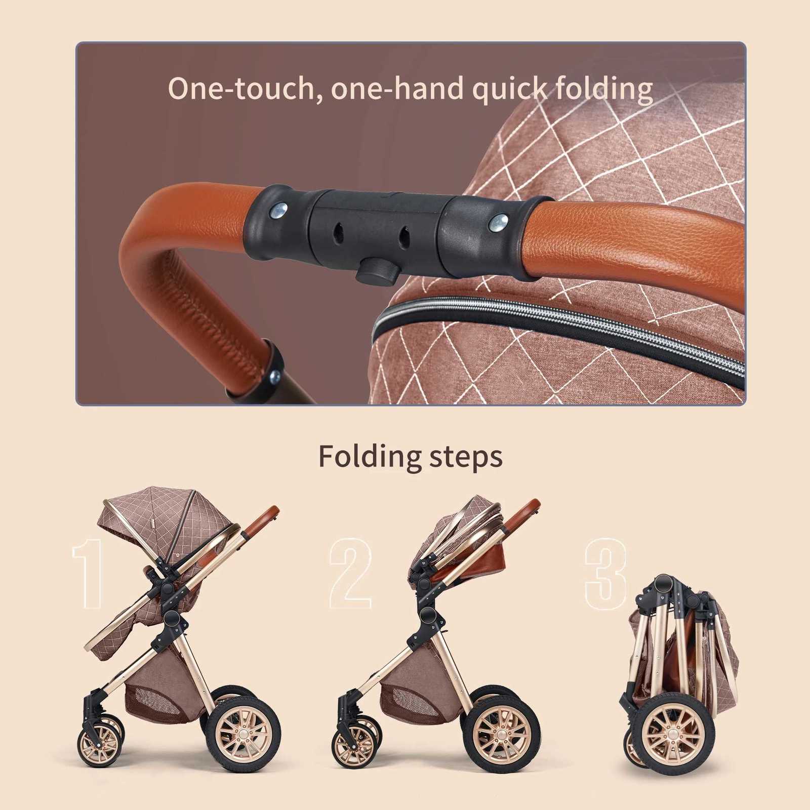 3 In 1 Luxury Pram High Landscape Baby Stroller Folding Pushchair Vista Stroller With Reversible Stroller Seat W250910