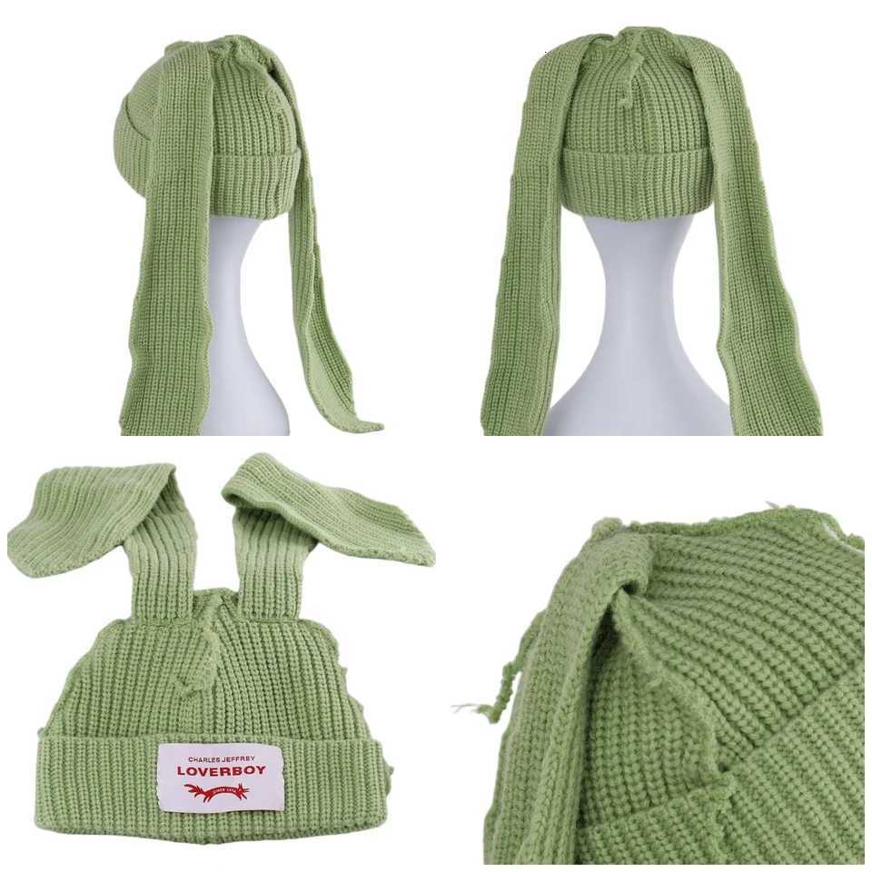HandmadeLong rabbit Ear Wool Hat To Keep Warm in Autumn and Winter Korean Solid Color Long Ear Knitted HatXJ250910