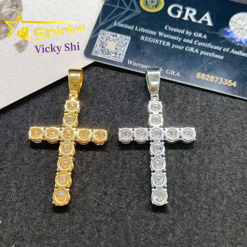 48 Hours Fast Shipping Hip Hop Charms Pendant Pass Diamond Tester 925 Silver Gold Plated Moissanite Cross Pendant
