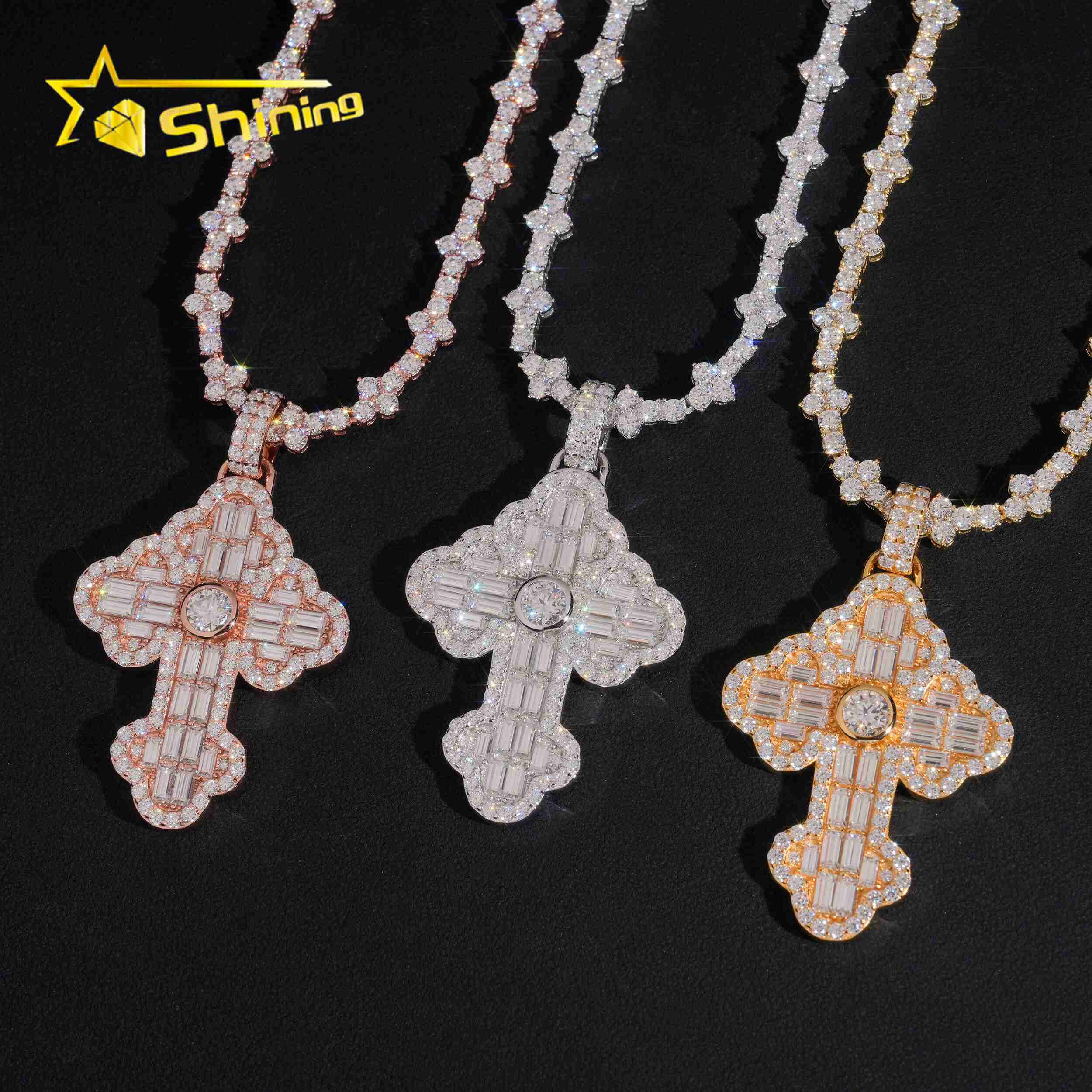 New Design Mossanite Cross Pendant 925 Sterling Silver VVS Moissanite Pendant Iced Out Diamond Charm Pendant Fine Jewelry