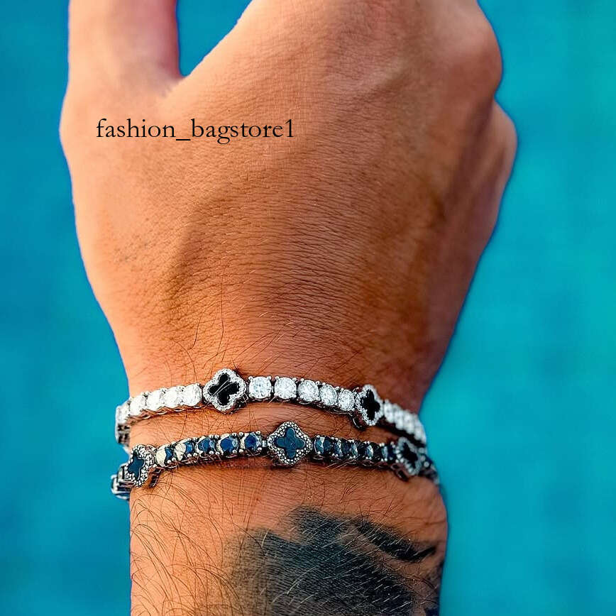 Sterling Sier VVS Four Leaf Black Onyx Tennis Bracelet Hip Hop Jewelry Moissanite Clover Bracelets Men