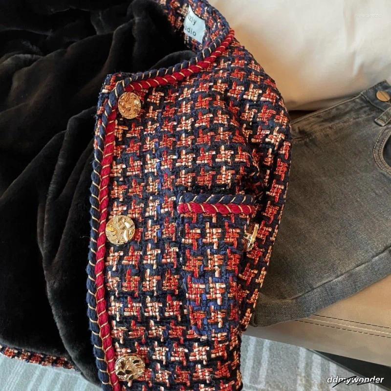 Women's Jackets Women Jacket 2024 Autumn Winter Korean Small Fragrant Tweed Coat Female Fashion Wild Short Elegant Plaid Outwear Ladies Top