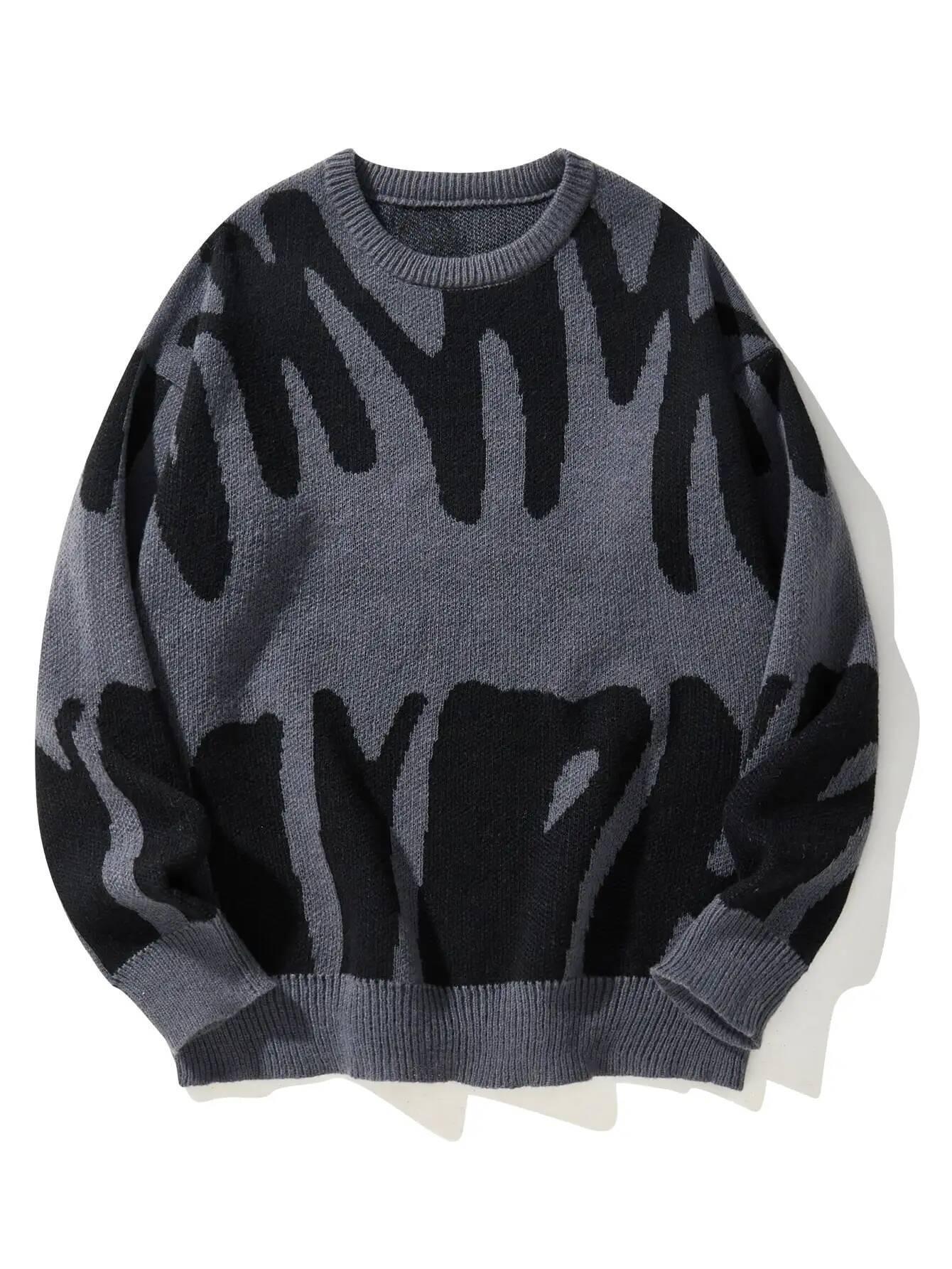 New Popular Autumn Winter Irregular Jacquard Pattern Sweater Casual Round Neck Contrast Color Knitted Men's Pullover dongdumaoyi