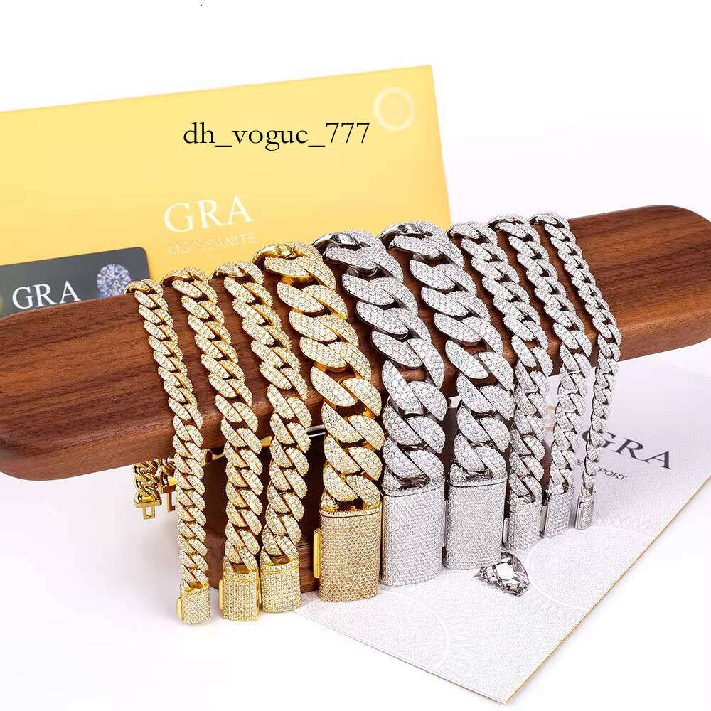High Quality Men Miami 8 10 12 14 18 20mm Gold Plated Sier Iced Out Vvs Mossanite Moissanite Dia Cuban Link Bracelet