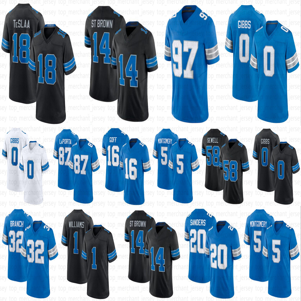 Amon-Ra St. Brown Football Jersey Jahmyr Gibbs Isaac TeSlaa David Montgomery Sam LaPorta Barry Sanders Jared Goff Arnold Jameson Williams Brian Branch Penei Sewell