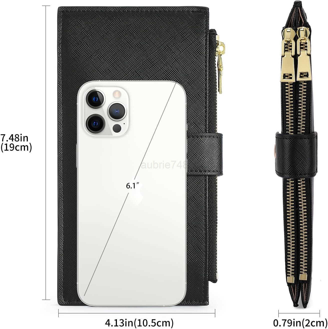 Slim Wallets for Women RFID Blocking Card Holder 2 Zipper Pockets Thin Ladies Clutch Purse BlackZ250910