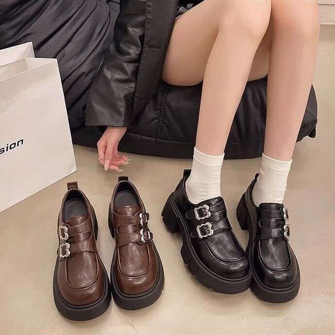 Chunky Heel Designer Shoe Thick Sole Petite Mary Jane Leather Shoes British Style Loafers for Women 2025 Autumn New