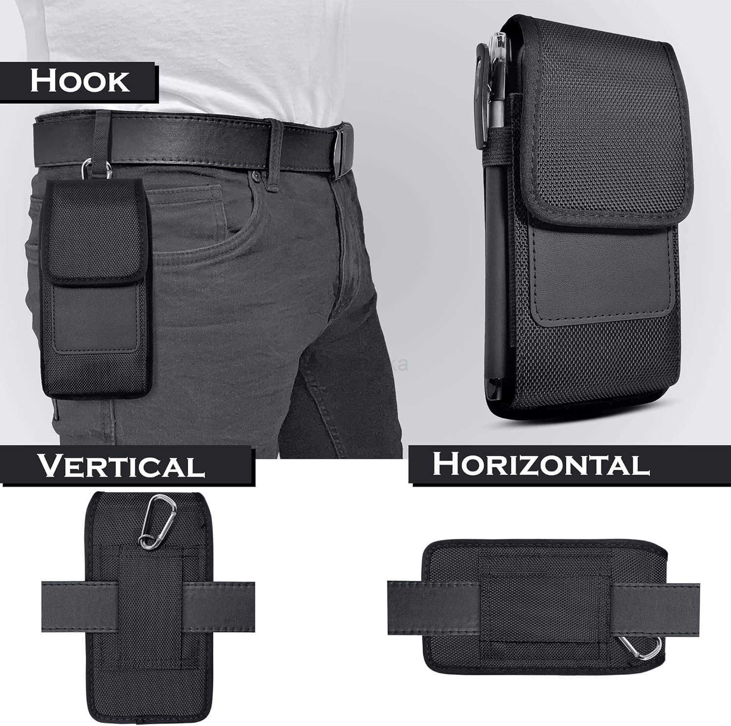 Belt Holster for Plus Pro Max iPhone 16 15 14 13 12 11 Xs Max and Plus S25 S24 S23 S22 S21 FE S20 FE Cell Phone Nylon Holder Clip Case Pouch Fits Phon