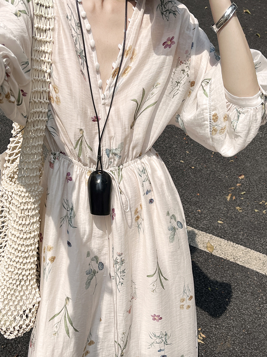 LW115 Summer New French Retro Printed Dress