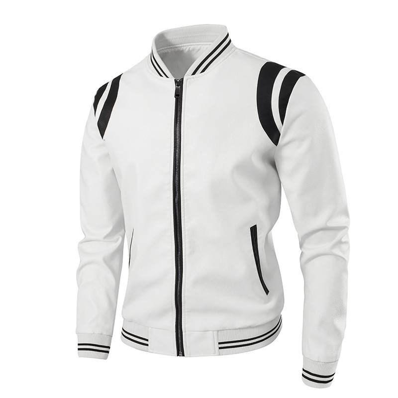 European Size S-XXXL Men's Leather Jacket Casual Fashion Patchwork Leather Jacket Motorcycle Baseball Collar Coat for Men 42