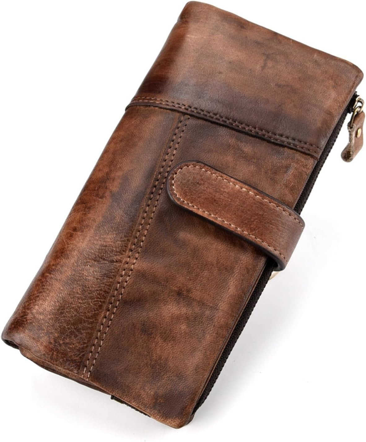 Genuine Leather Long Wallet for Women Vintage Checkbook Wallets with RFID Blocking Card Holder Coffee colorZ250910