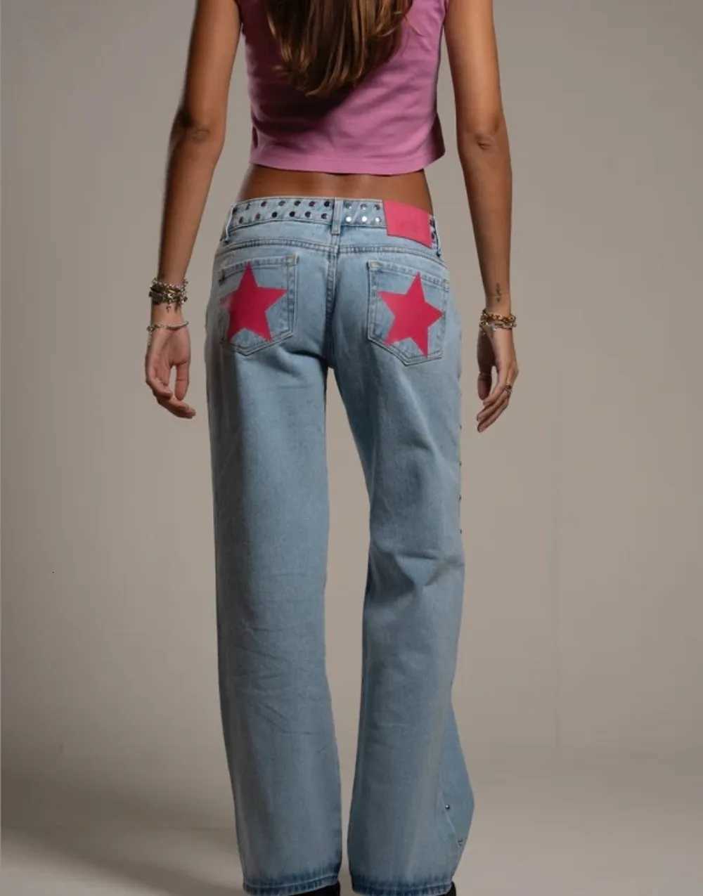 Womens High Street Pentagram Printed High Waisted Jeans Harajuku Street Loose Jeans Womens Clothing Casual Straight Leg Pants Z250910