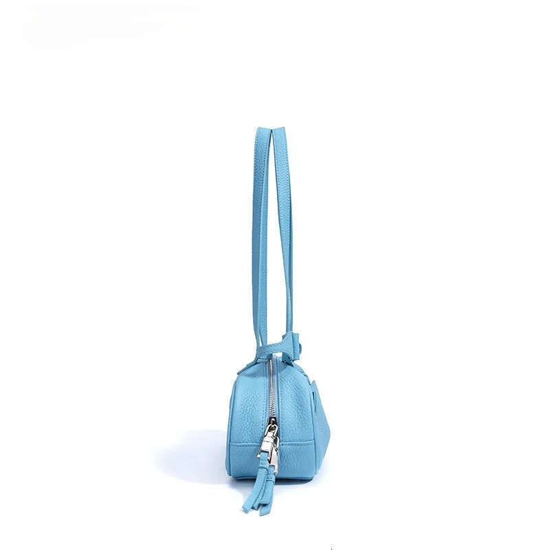 Women's Boston Bag Designer Ice Blue Pink Color Head Layer Cowhide Leather Long-Handle Tote Soft Calfskin Women's Armpit Shoulder Bag