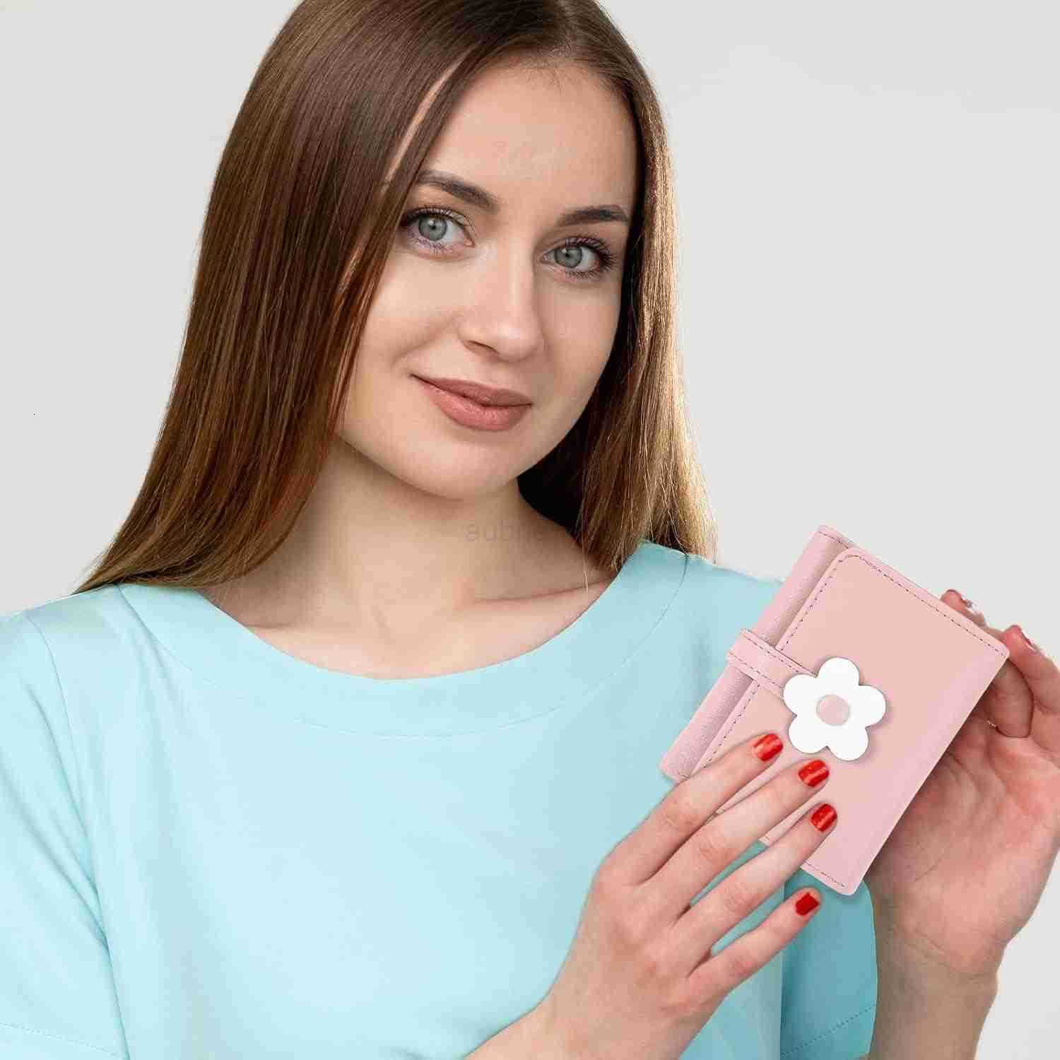 Cute Small Wallet for Teen Girl Trifold Wallets for Women flowers PU Leather Small Wallet Mini Leather Cash Pocket Card Holder Purse with Buckle Clear
