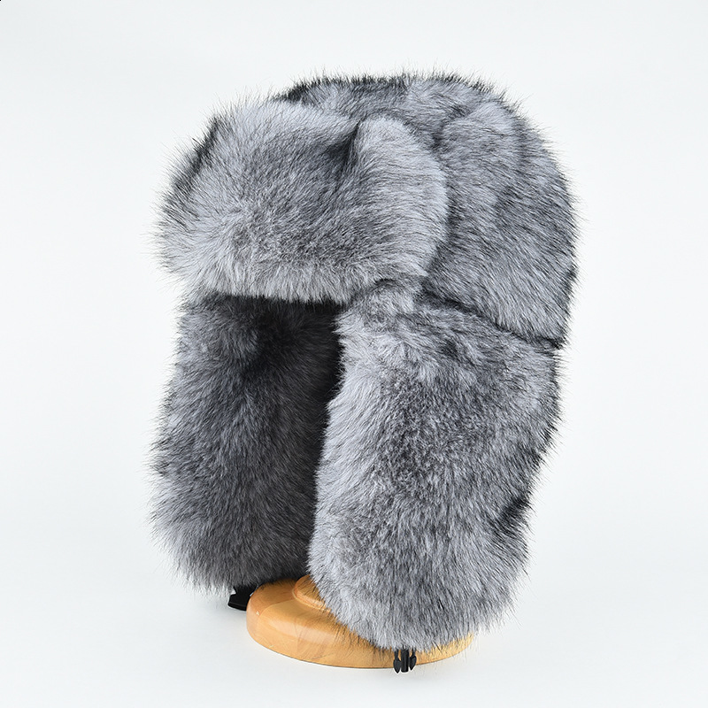 Arrival Russian Rabbit Fur Trapper Hats For Men Thick Male Winter Real Rabbit Fur Hat Full Pelt Outdoor Bomber Real Fur Cap 241014