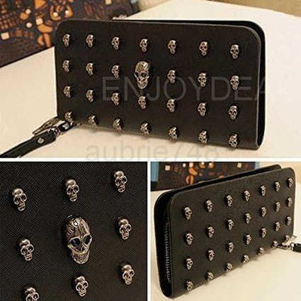 Wallet Women Punk Style PU Long Highend Cross Pattern Wallet Purse Zipper Bag Handbag Skull PlatedZ250910