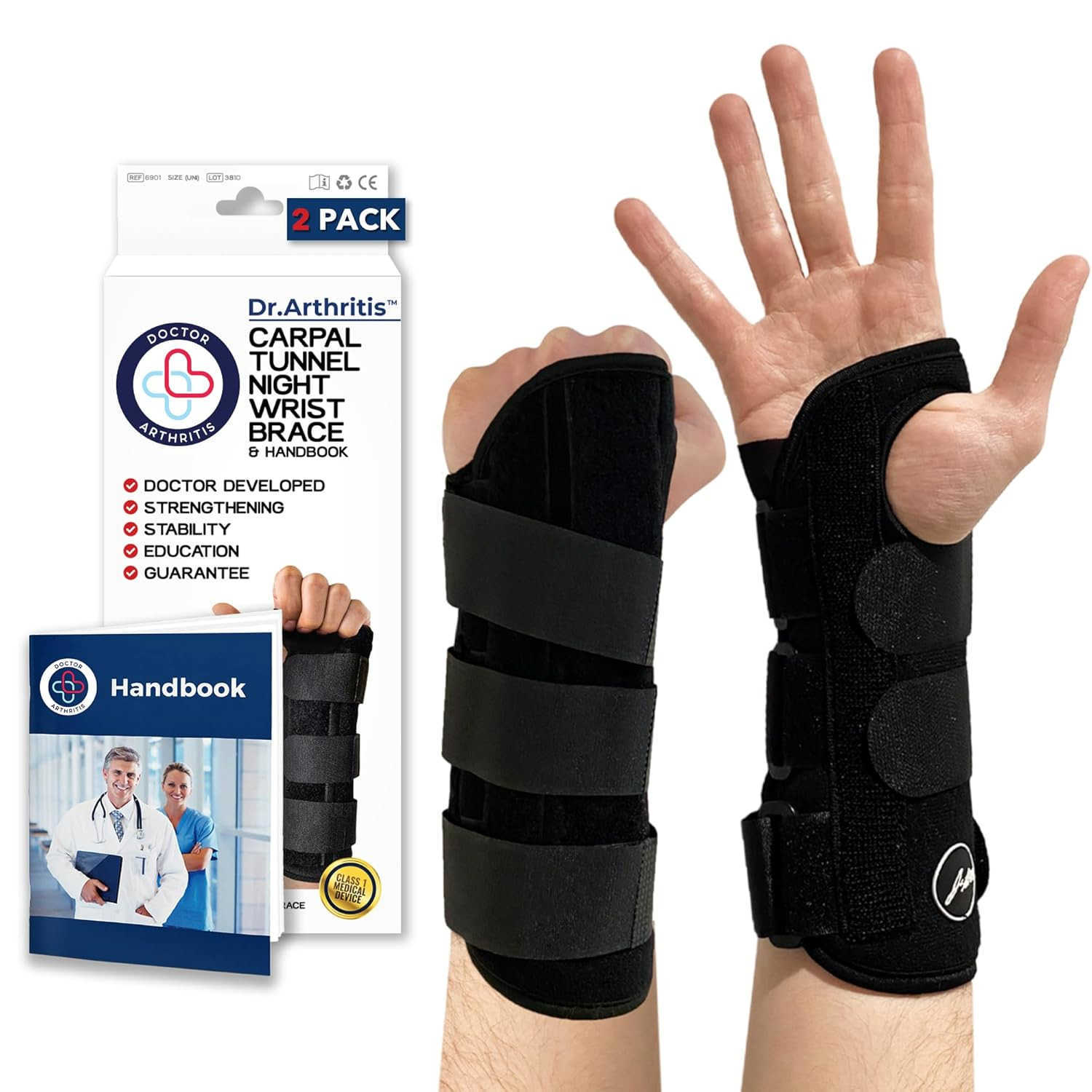 Arthritis Developed Fitted Wrist Brace for Carpal Tunnel Syndrome Tendonitis Splint Support for Men and Women Single Black Right Hand W250910