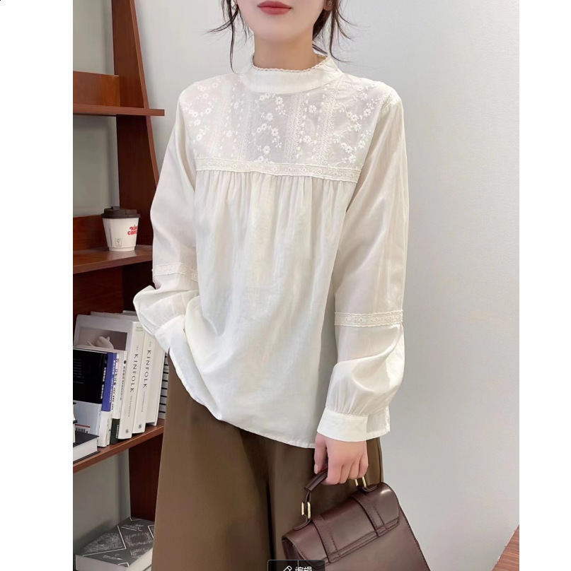 Alien Kitty Elegant Lace Stand Collar Blouse Shirt Sexy Hollow Out Floral Embroidery Feminine Blouses Women Long Sleeve Tops 210401