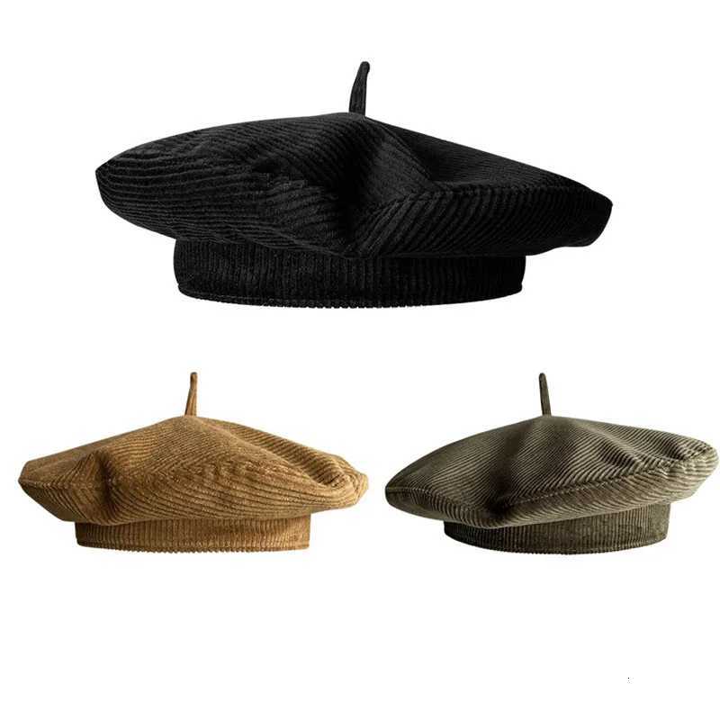 Autumn Winter Fashion Corduroy Black Beret Versati Stylish Flying Saucer Hat Egant Painter Fashion wear for Wen G250910