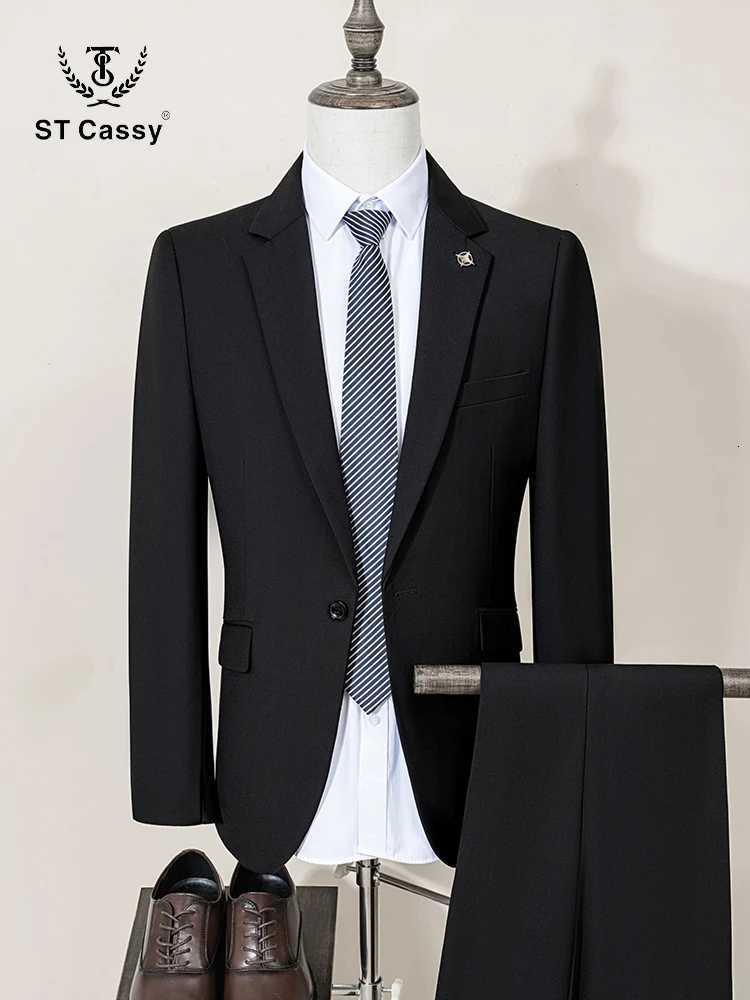 ST Cassy High Quality Mens Suit Slim Fit Solid Color Suit Formal Business Office Single Breasted Coat Pants 2 Pieces Set W250910